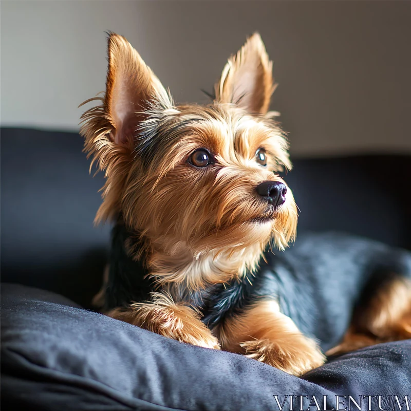 Cute Small Dog Resting on Cushion AI Image