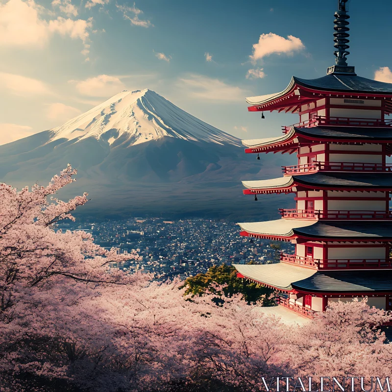 Japanese Scenery with Mount Fuji AI Image