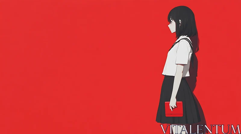 Profile of an Anime Girl Against a Red Background AI Image