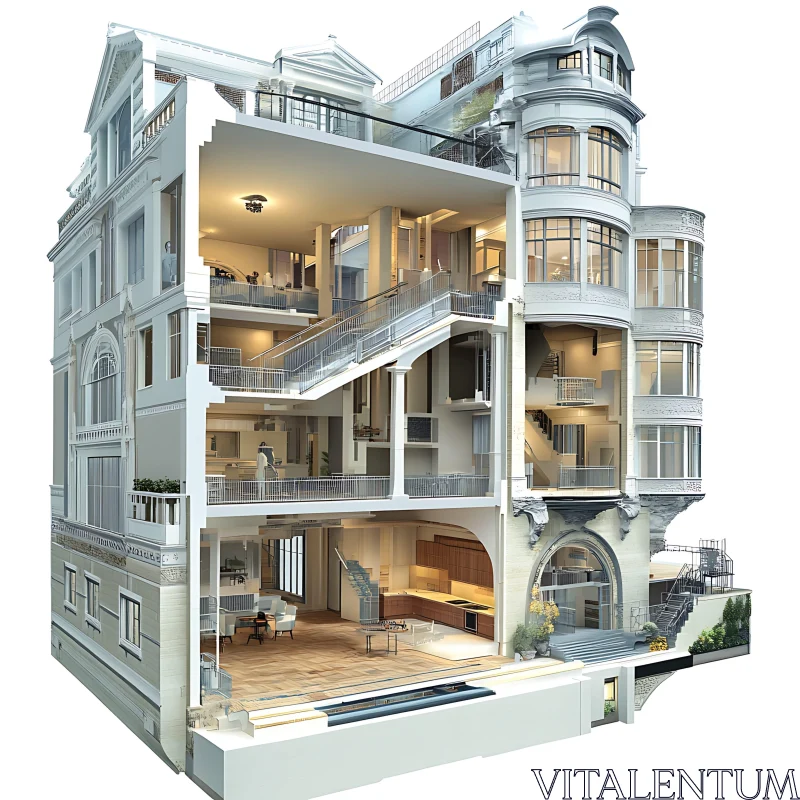 Intricate Interior Layout of Modern Apartment Building AI Image