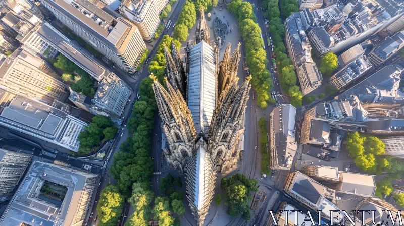 Gothic Cathedral Surrounded by Cityscape from Above AI Image