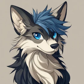 Cartoon Wolf with Blue Hair