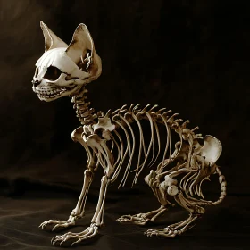 Anatomical Cat Skeleton Against Dark Background