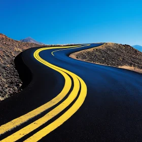 Curving Road Under Blue Sky