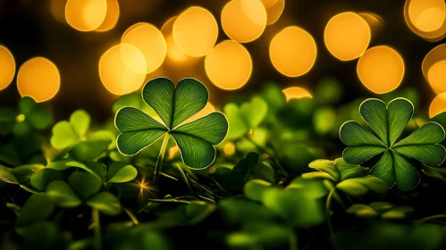 Shamrocks Field with Bokeh Lights