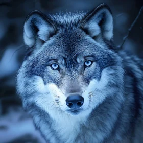 Serene Wolf Gaze in Blue and Gray