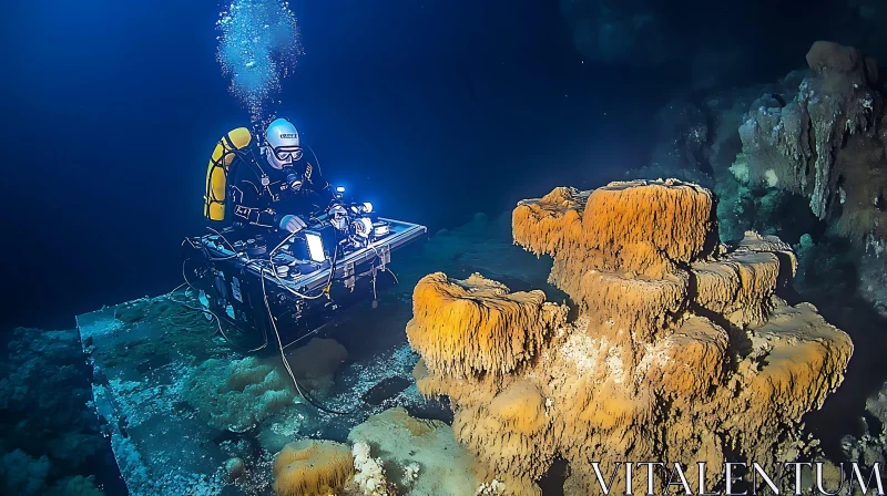 Diver in Submerged Cave System AI Image