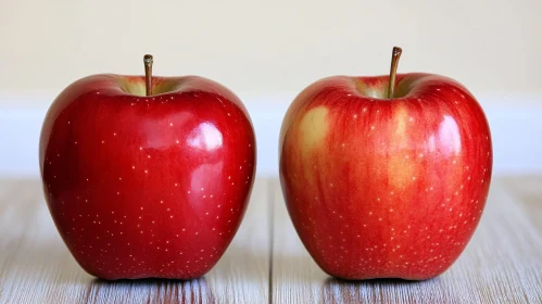 Pair of Ripe Red Apples on Wood