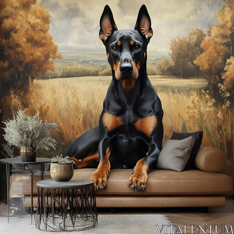 Giant Doberman Relaxing on Couch AI Image