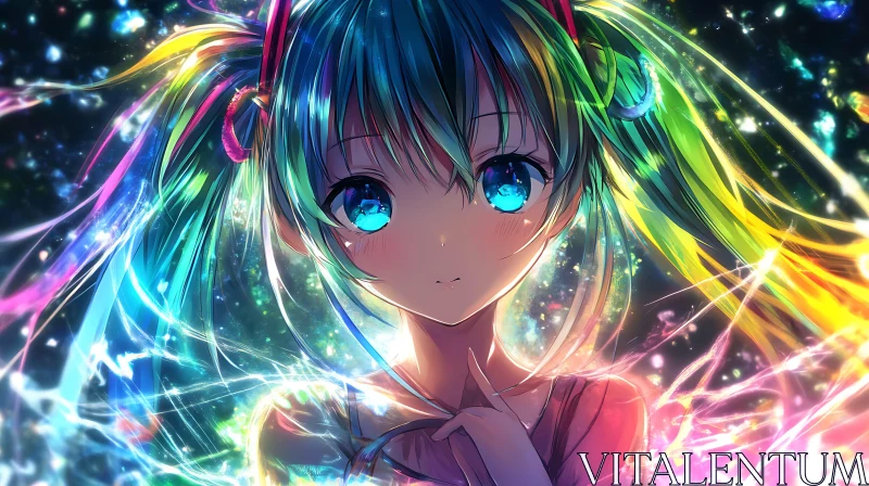 AI ART Anime Character with Twin Tails in a Neon Setting