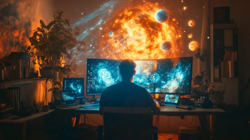 Futuristic Workstation with Planetary Projection