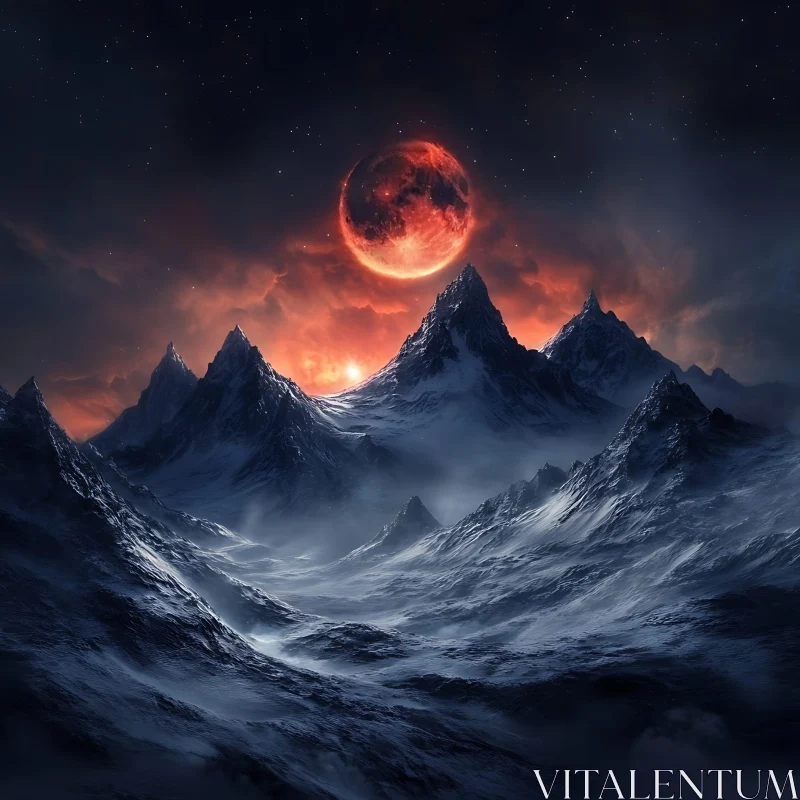 AI ART Moonlit Mountain Range