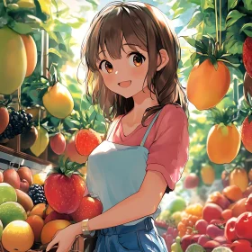 Young Woman at the Fruit Market