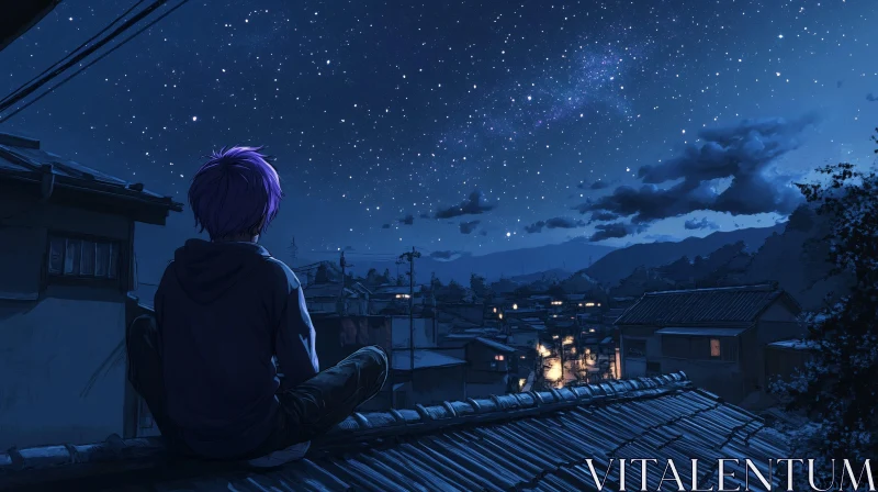 AI ART Anime Night Sky and Rooftop Reflection