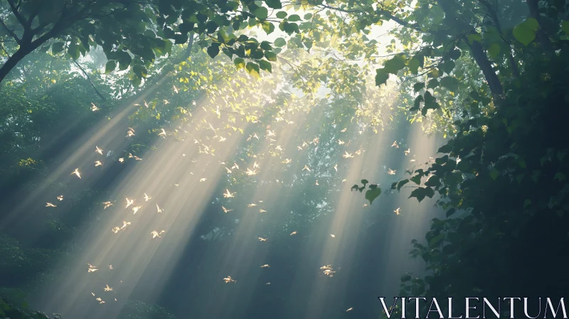 AI ART Ethereal Sunrays in Enchanted Forest