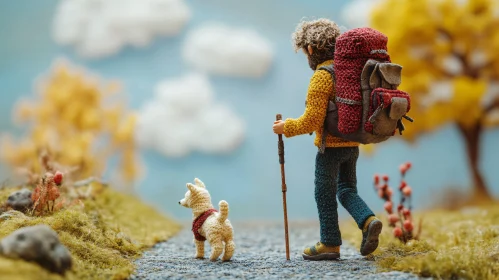 Handcrafted Hiker and Dog Scene