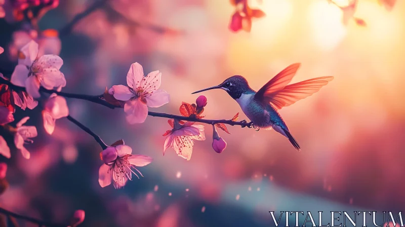 AI ART Hummingbird and Blossoms