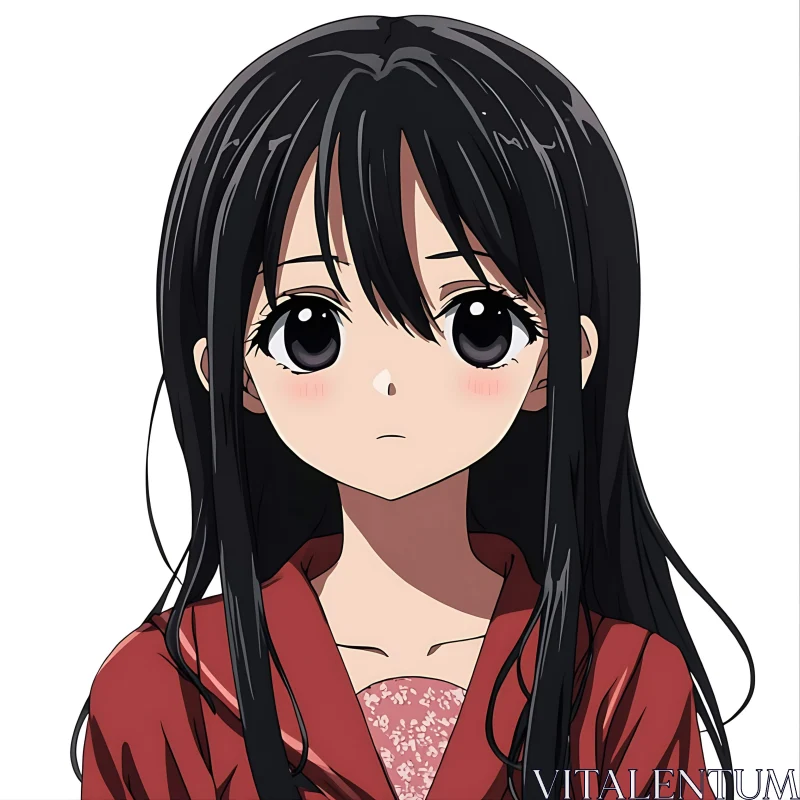 Expressive Anime Girl with Black Hair AI Image