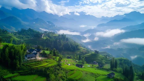 Green Terraces in Mountainous Landscape