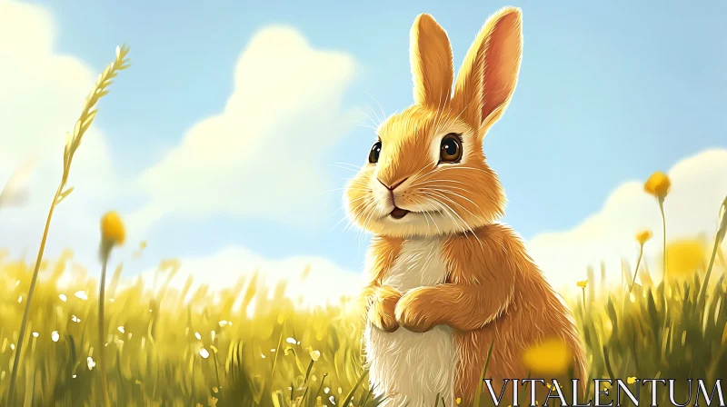 Rabbit in a Sunny Field AI Image