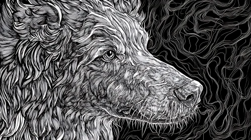 Monochrome Wolf Head Detailed Ink Art