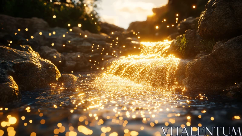 Sunlit Cascading Waterfall AI Image