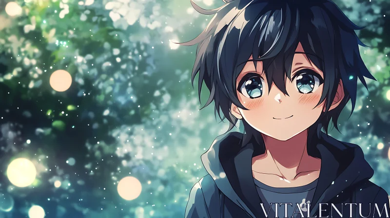 Anime Boy Illustration with Magical Bokeh AI Image