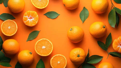 Citrus Fruit Composition with Green Leaves