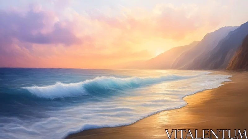 AI ART Coastal Serenity: A Peaceful Beach Scene