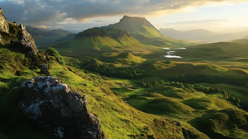 Green Landscape with Mountain Peaks