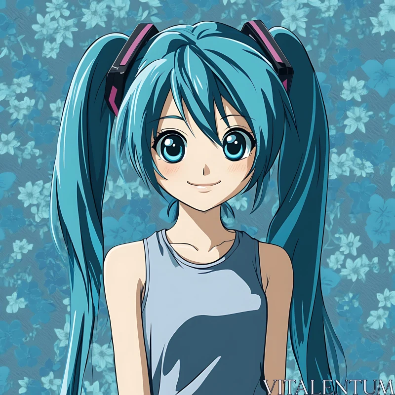 Smiling Anime Girl with Pigtails AI Image