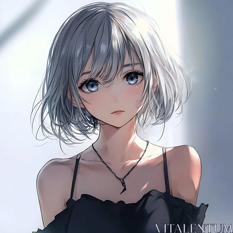 AI ART Emotional Anime Art of a Girl with White Hair and Necklace