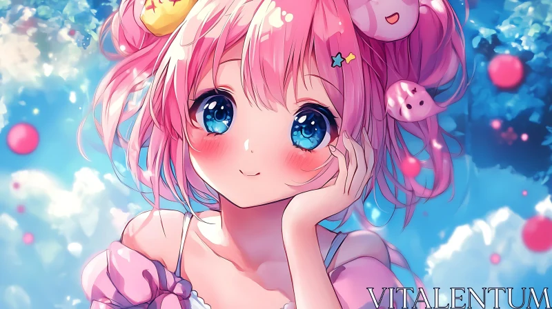 Cute Pink-Haired Anime Girl with Blue Eyes AI Image