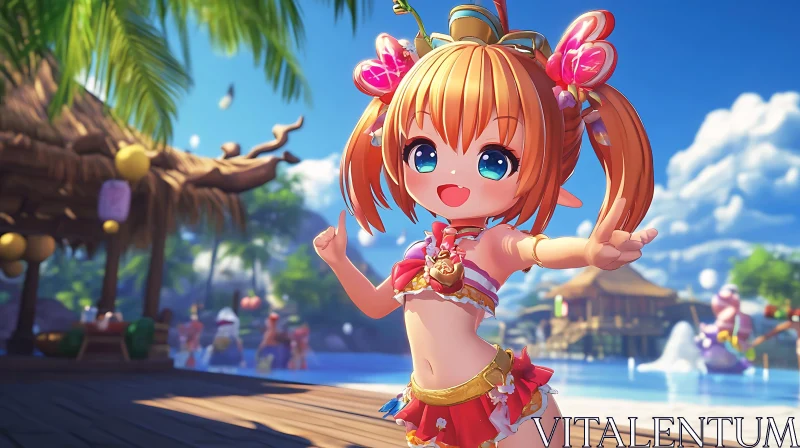 Cute Chibi Character Enjoying Summer Beach Day AI Image