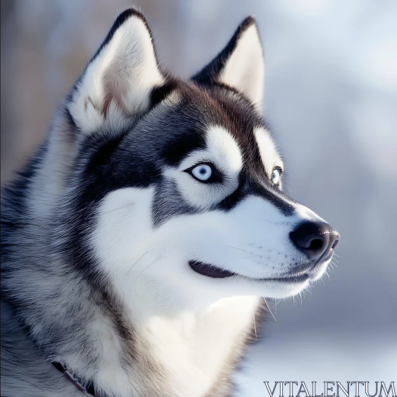 Blue-Eyed Husky Amidst Snow AI Image