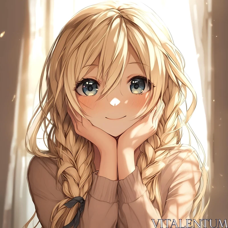 Charming Anime Portrait of a Blonde Girl AI Image