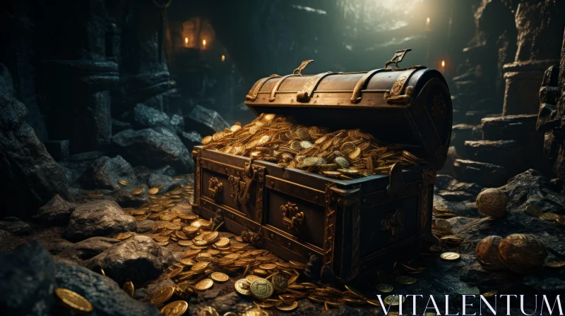 AI ART Mysterious Treasure Chest Filled with Gold Coins - Unreal Engine Artwork