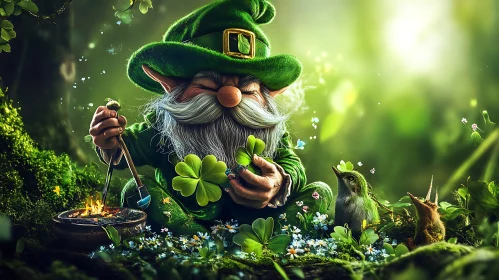 Lucky Leprechaun in Woodland Scene