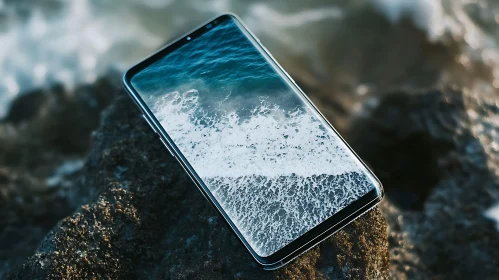 Smartphone Displaying Ocean Scenery