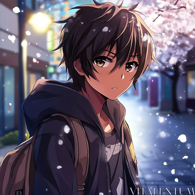 Night Scene with Anime Character AI Image