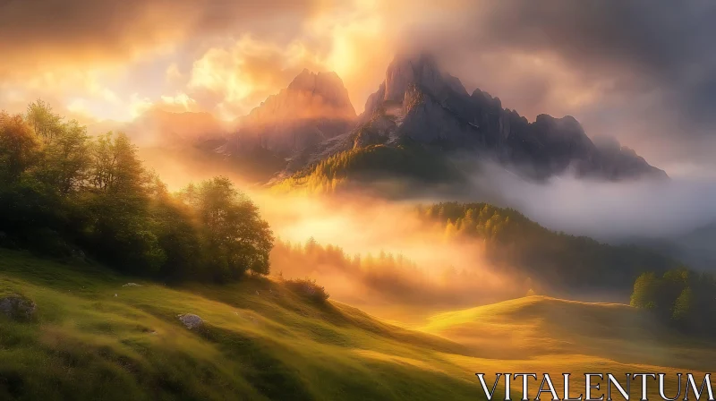 AI ART Misty Mountain Sunrise