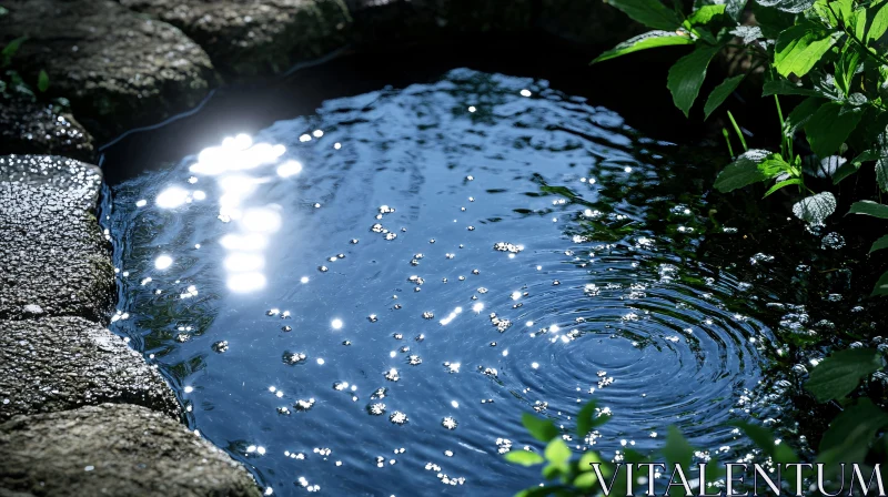 Tranquil Pond with Sunlit Ripples AI Image