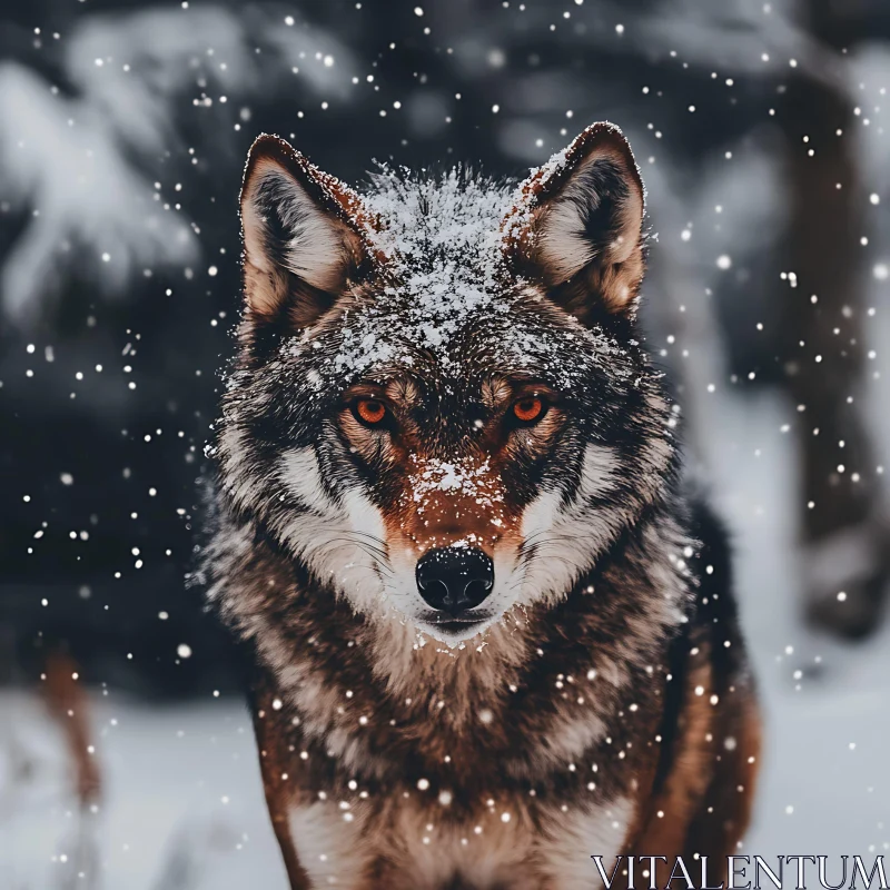 Snowy Wolf Stare AI Image