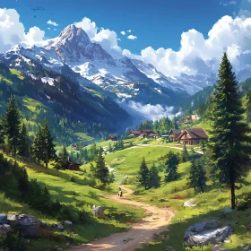 Scenic Mountain Village Art Print