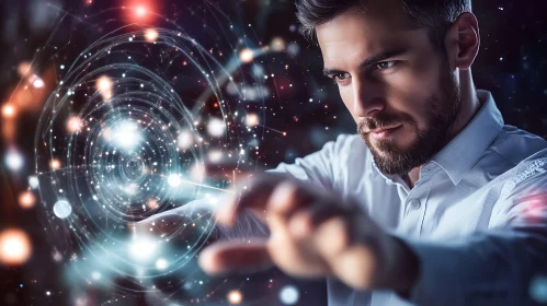 Man Interacting with a Data Network