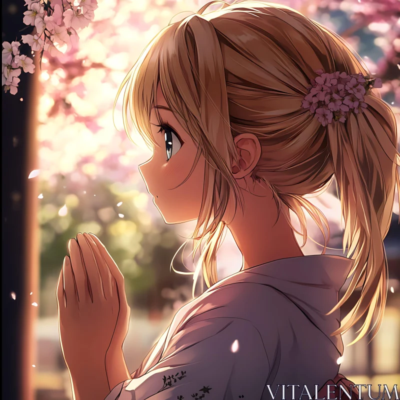 Peaceful Anime Girl in Kimono AI Image