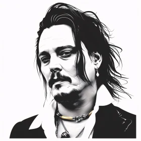 Detailed Monochrome Drawing of Johnny Depp