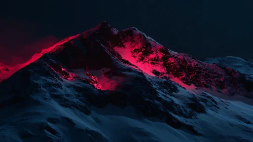 Snowy Mountain Illuminated by Pink Light