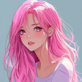 Anime Portrait of a Girl with Pink Hair