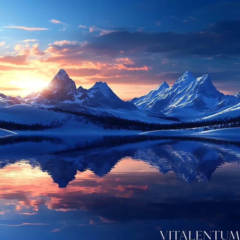 Tranquil Mountain Lake at Sunset AI Image